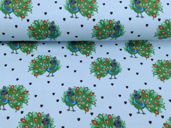 Baumwolljersey Penny Pfau hellblau